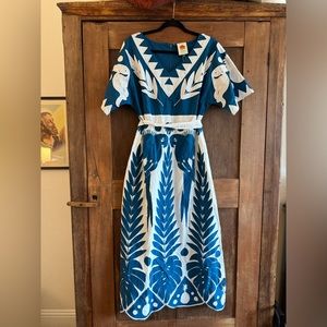 Farm Rio Embroidered Blue and White Dress BNWT